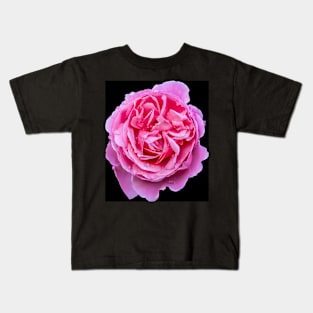 Small Pink Rose Blooms on a black background Kids T-Shirt